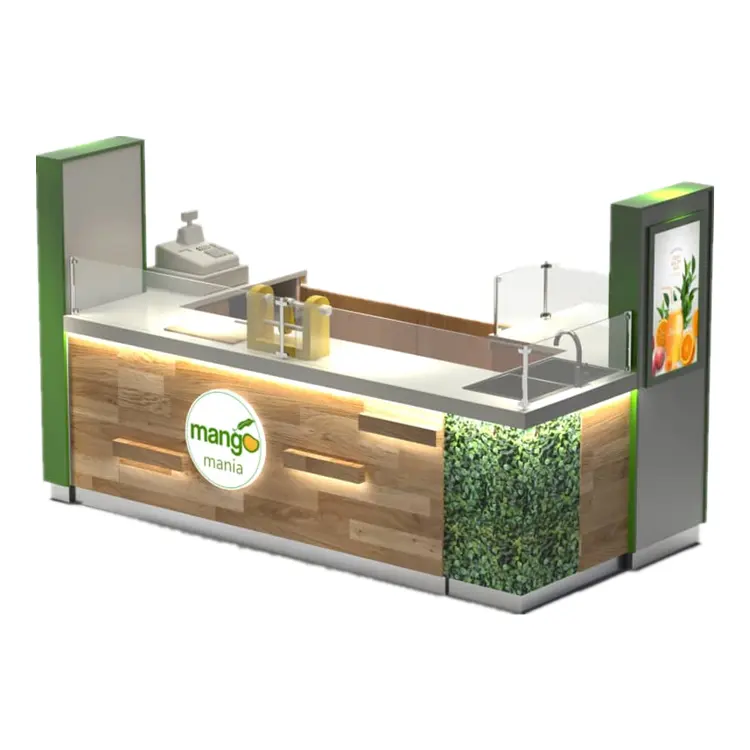 Massief Houten Juice Bar Kiosk | Verse Vruchtensap Teller | Mall Smoothie Display Kiosk Te Koop