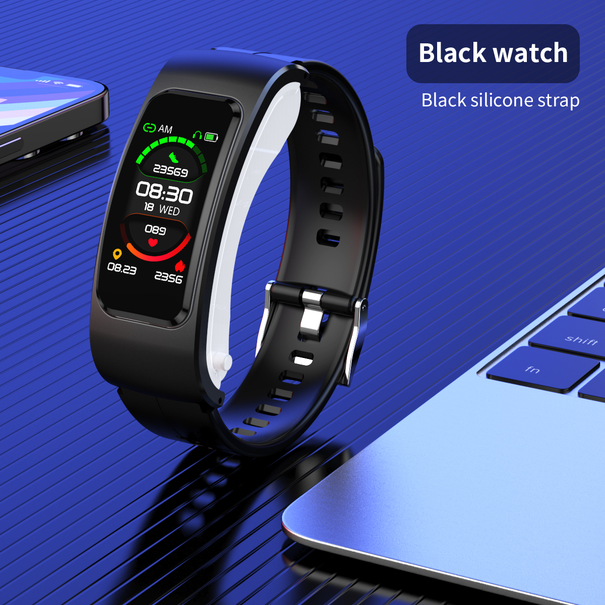 Noir-Bracelet en silicone noir