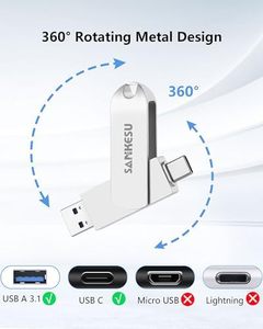 64GB u盘高速OTG双记忆棒，适用于安卓手机/电脑/笔记本电脑/苹果电脑银色钥匙扣金属u盘 - Product Image 5