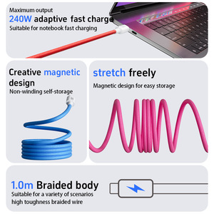 1m Easy Storage Type c to c Magnetic Data <strong>Cable</strong> 240w Pd Fast Charging 4 Colors to <strong>Choose</strong>