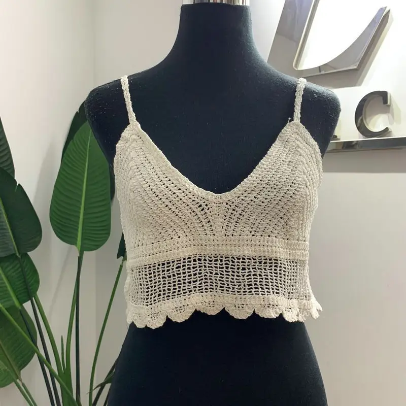 wholesale women boho style V neck sexy beachwear crochet lace Crop Top