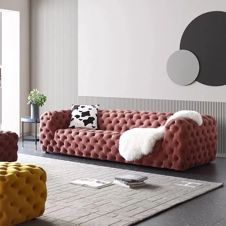 Sofá seccional largo para sala de estar, conjunto de muebles suave, color rosa, múltiples materiales
