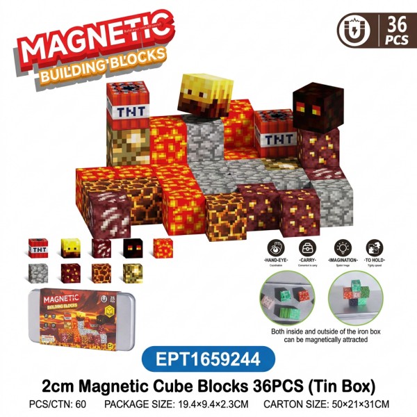 EPT1659244-2ซม. บล็อกแม่เหล็กทรงลูกบาศก์ 36 ชิ้น (กล่องดีบุก) (60 ชิ้น/ลัง)