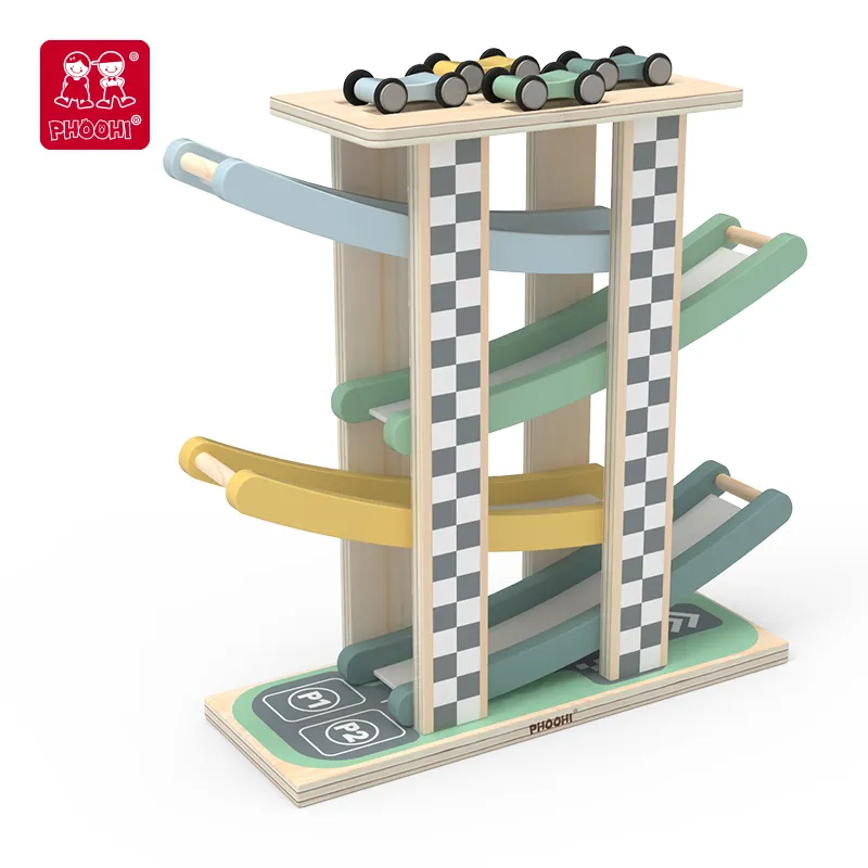 Juguetes Educativos de madera para niños, Torre deslizante de juegos de pista de carreras, productos de nuevo diseño, color suave