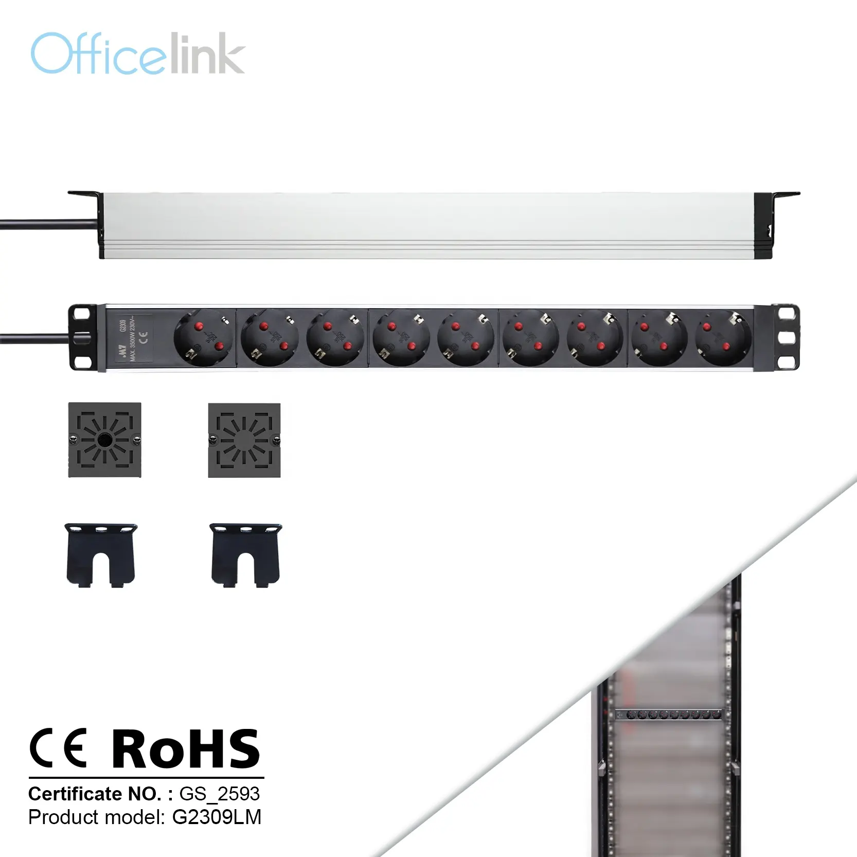 Prese tedesche PDU rack mount con staffa regolabile