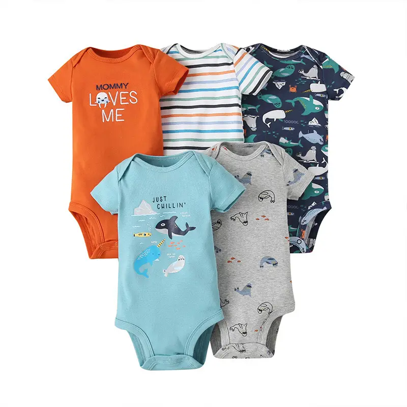 Nouveau-né bébé filles vêtements 5-pack dot imprimé à manches courtes 100% coton bio bambin barboteuses vêtements en coton bio