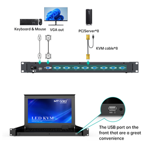 15.6&quot; LCD <strong>KVM</strong> <strong>Switch</strong> <strong>8</strong> Port VGA + <strong>8</strong> Cables, MT-VIKI LED 1U Rackmount <strong>KVM</strong> Drawer Console, 15 Inch LCD <strong>KVM</strong> <strong>Switch</strong>