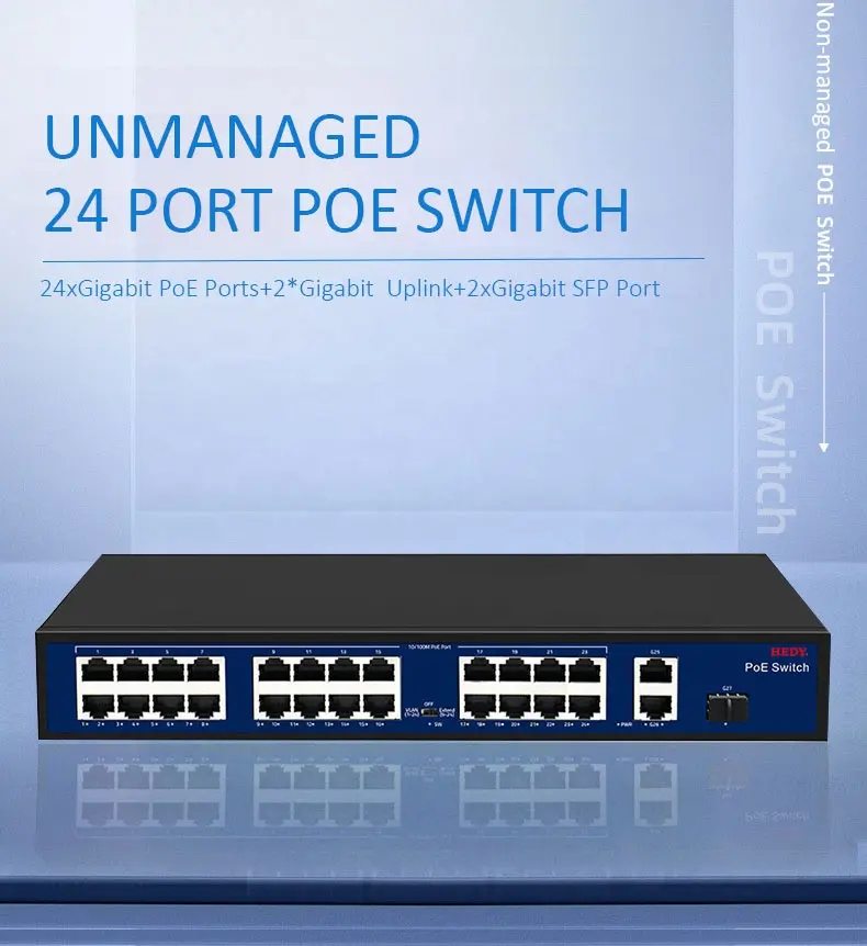 2 SFP 2 Giga Uplink portu ile 300W 28 port PoE anahtarı CCTV IP kamera için 24 port 10/100/1000Mbps