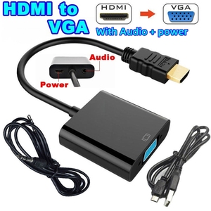 Adaptador HDMI a VGA con extractor de audio de 3,5mm Cable de conversión de fuente de alimentación Adaptador convertidor de video HDMI macho a VGA hembra