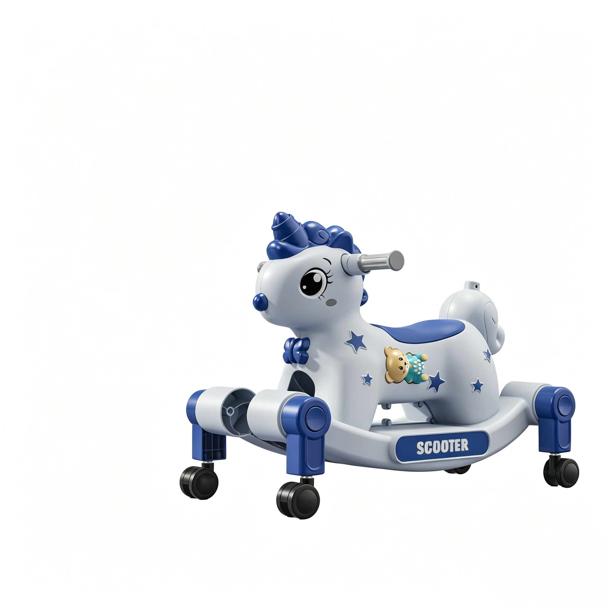 Grand coffret cadeau bleu 2-en-1 coulissant + cheval à bascule