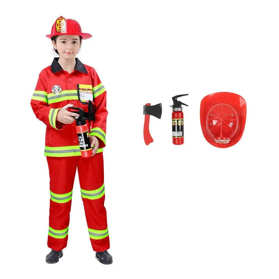 Vendita calda bambino capo del fuoco vestire uniforme vigile del fuoco vestito carriera giorno gioco di ruolo Costume da pompiere per i bambini