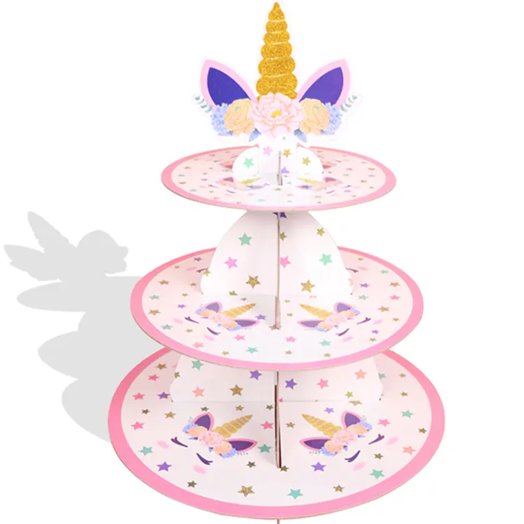 Birthday Unicorn Party Pink 3-tier Paper Cake Stand Baby Shower Supplies Kids Birthday Party Decoration Cupcake Stand