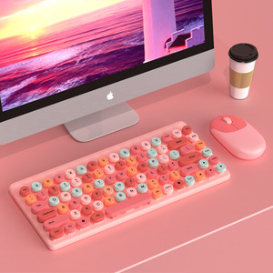 Cute Round Key 2.4GHz <strong>Bluetooth</strong> Wireless <strong>Keyboard</strong> and <strong>Mouse</strong> Set Wireless <strong>Keyboard</strong> and <strong>Mouse</strong> Combination Laptop Pink - Product Image 4