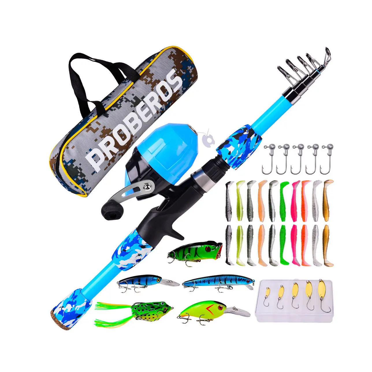 Portátil telescópica Fishing Rod e Reel Kit Kids Fishing Pole Set com Spincast Fishing Reel Tackle Box