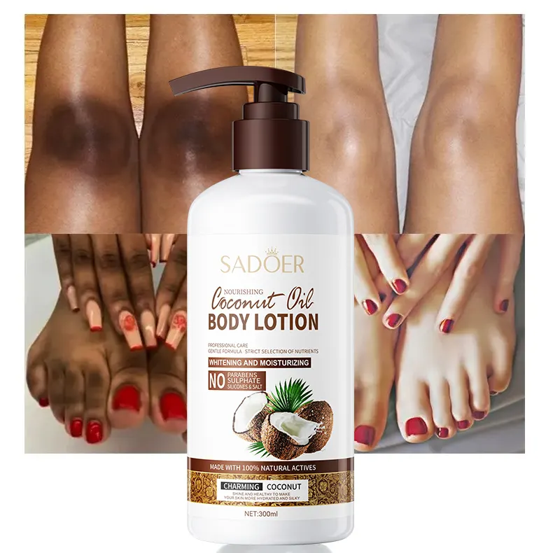 SADOER Óleo de Coco Loção Corporal Mulheres Creme Manteiga Corporal Hidratante Nutritivo Whitening Loção Corporal para a Pele Negra Adultos