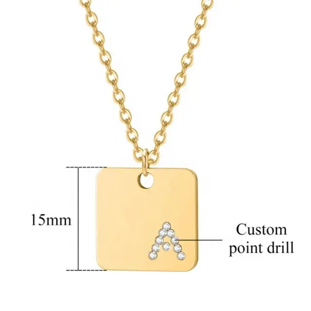 Yiwu Aceon in acciaio inox personalizzato lettera nome piazza Charm Tag Best Friend Mini Square Tag Stone pavimentato ciondolo con ciondolo iniziale