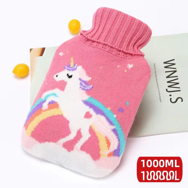 Coloré --- Licorne arc-en-ciel + sac d'eau chaude BS blanc + housse en tissu