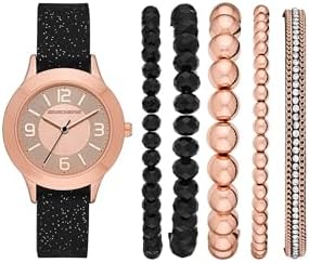 Conjunto de pulseras con purpurina rosa y negra.