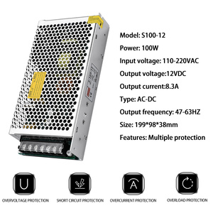 MZMW 100W 12V 8.3A DC 110V 220VACトランススイッチング電源S-100-12シングル出力スイッチモード電源 - Product Image 2