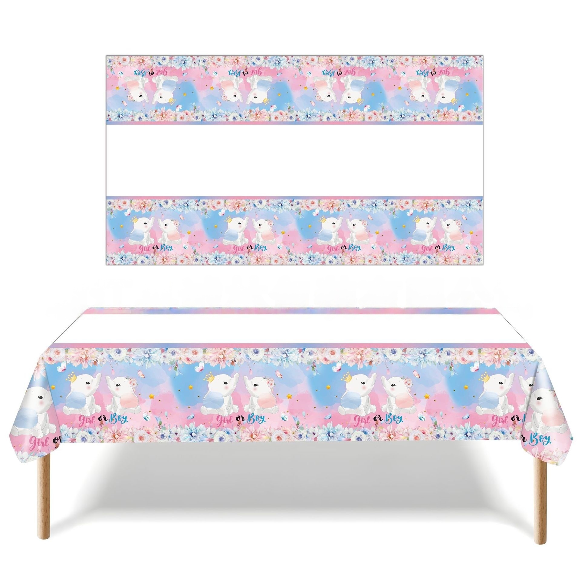 pink blue tablecloth