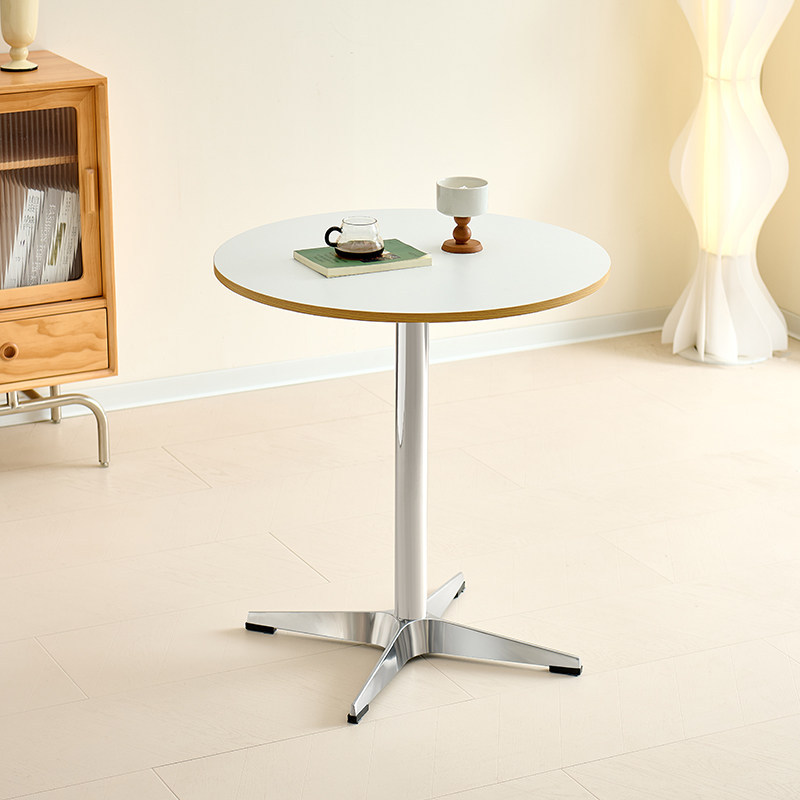 White tabletop + wood grain round table