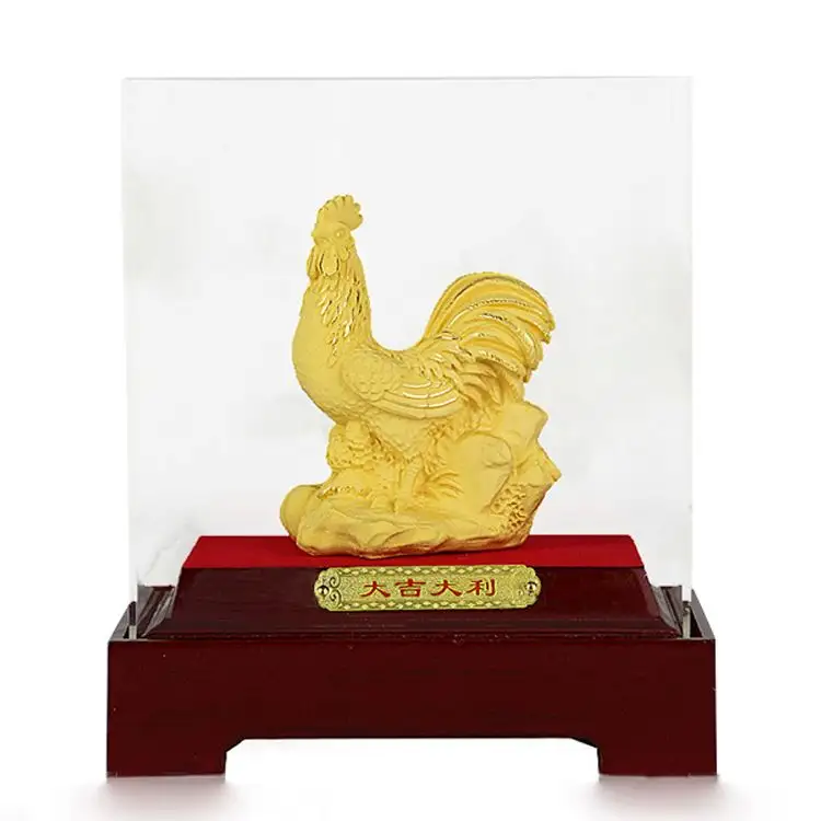 Doce zodiaco chino 2018 estatua de metal regalo para Año Nuevo mascota estatuilla de gallo dorado