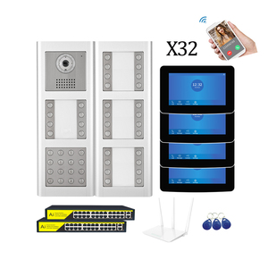 Sistema de intercomunicación de timbre de vídeo IP RFID de 32 botones, kit de teléfono de puerta POE para edificios de apartamentos múltiples con visión nocturna - Product Image 1