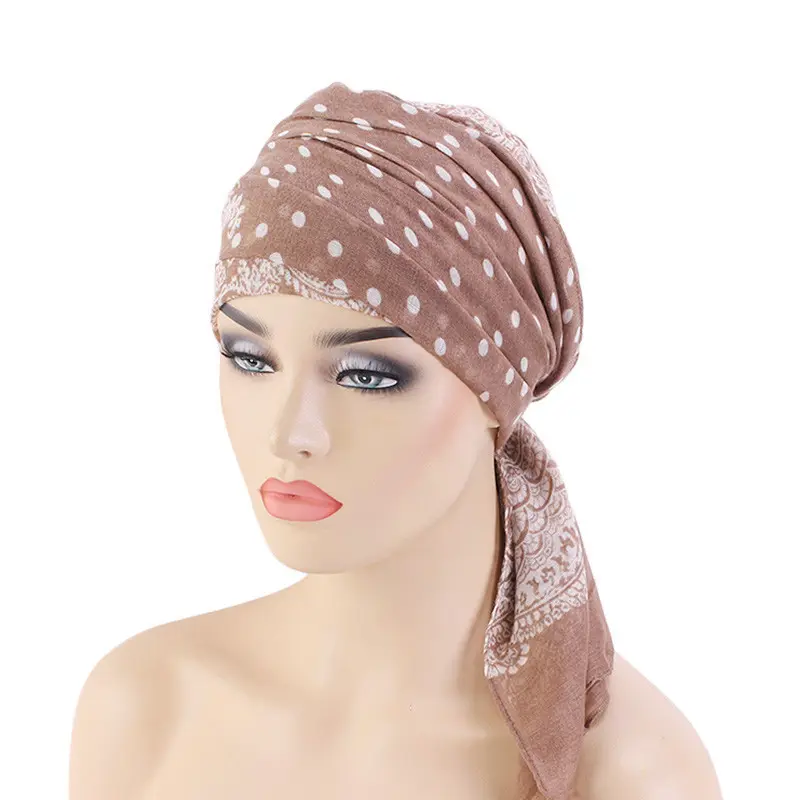 Wholesale Custom Summer Paisley Pattern Print Paris Yarn Turban Muslim Hijab Hat Head Scarf Hair Bandana Headwrap For Women