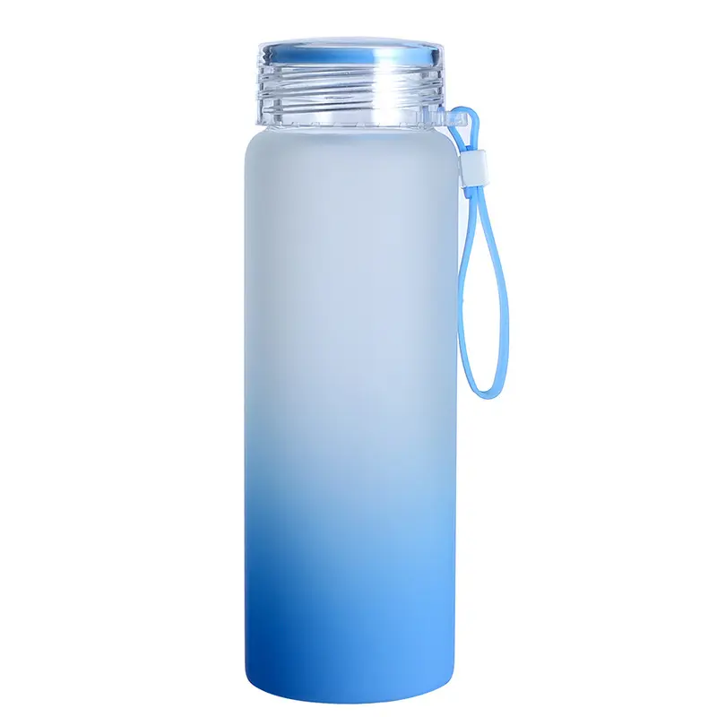 17oz Straight Color Gradient Frosted Glass Sublimation Tumblers With Twist Top And Rope Glass Skinny