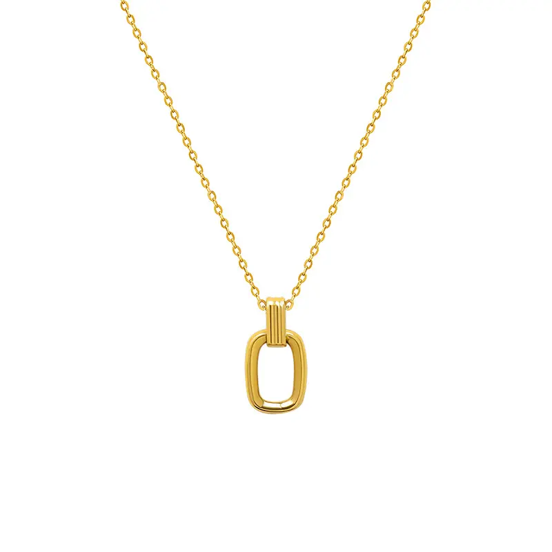 Non Tarnish Jewelry Stainless Steel Charm Necklace 18k Gold Plated Geometric Square Double Ring Pendant Necklace for Women Men