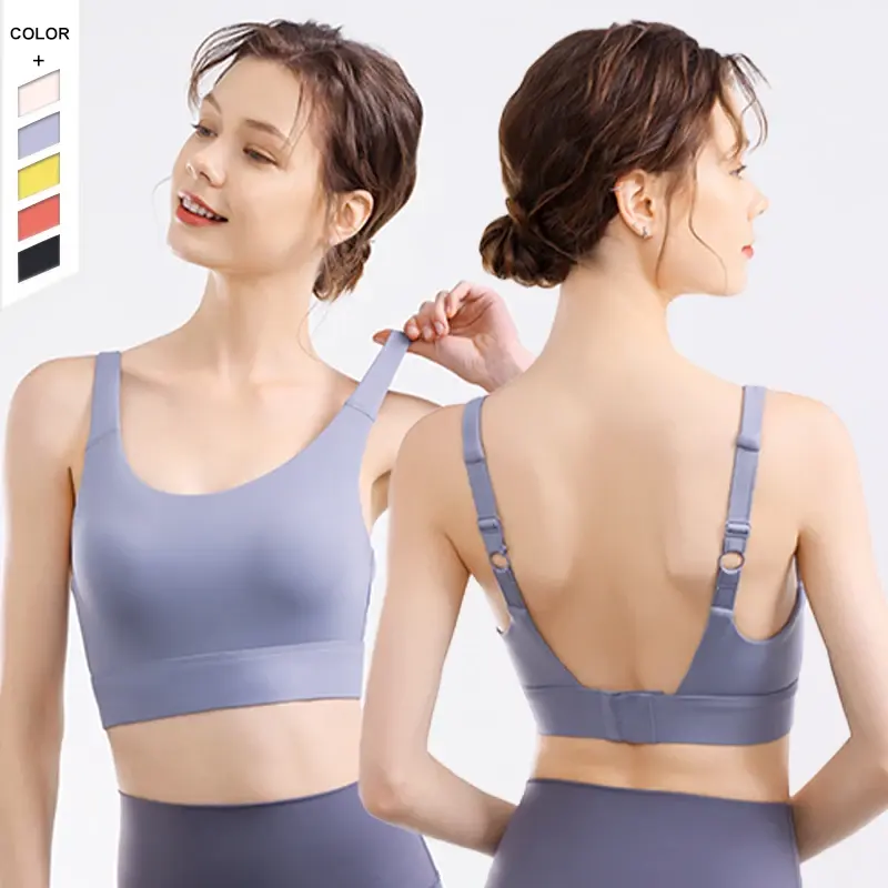 Großhandel individueller Damenrücken doppelhohles Design einstellbarer BH individuelles Logo Halter Fitness Yoga Sport-BH