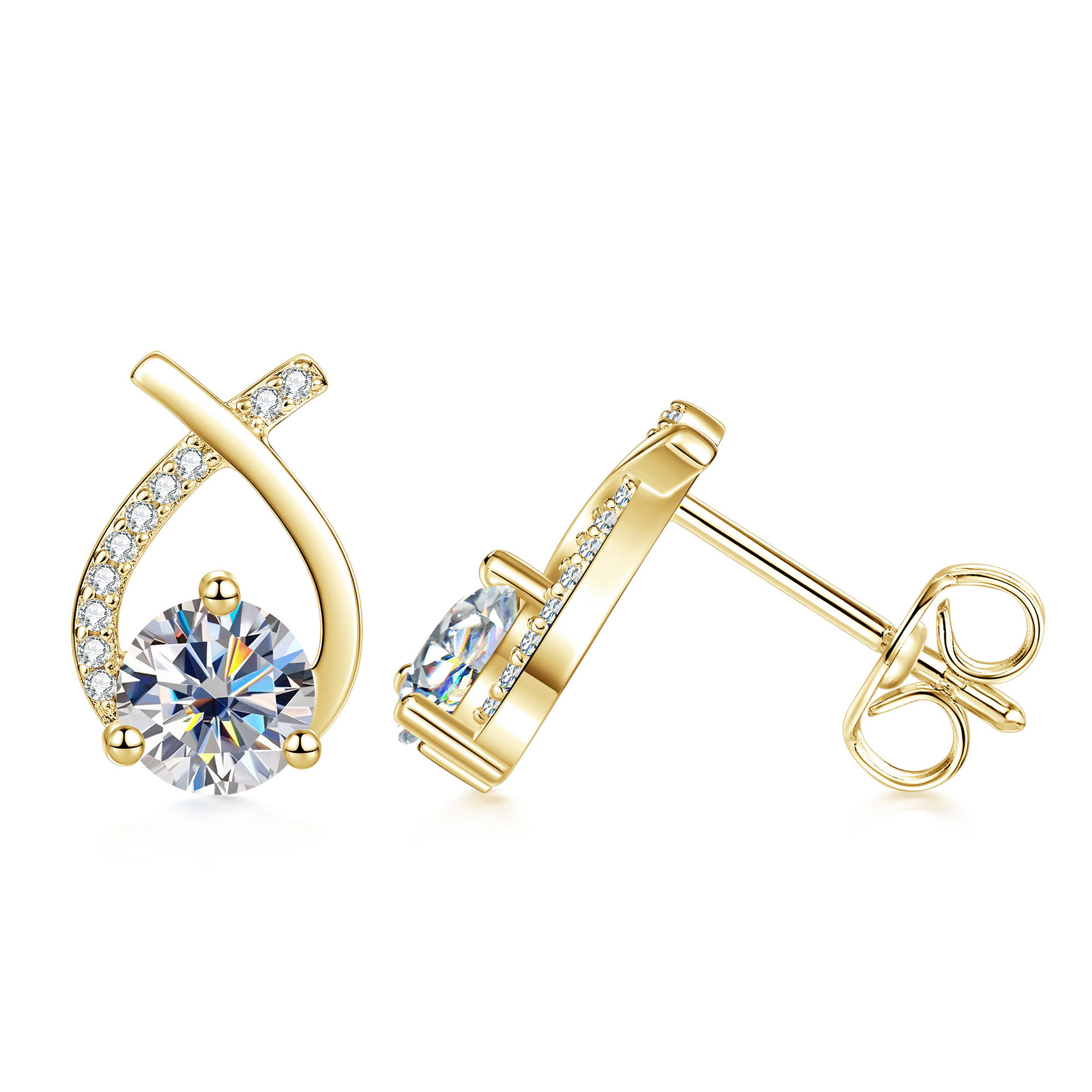 Moissanite 0.5ct*2pcs+GRA Certificate-Gold
