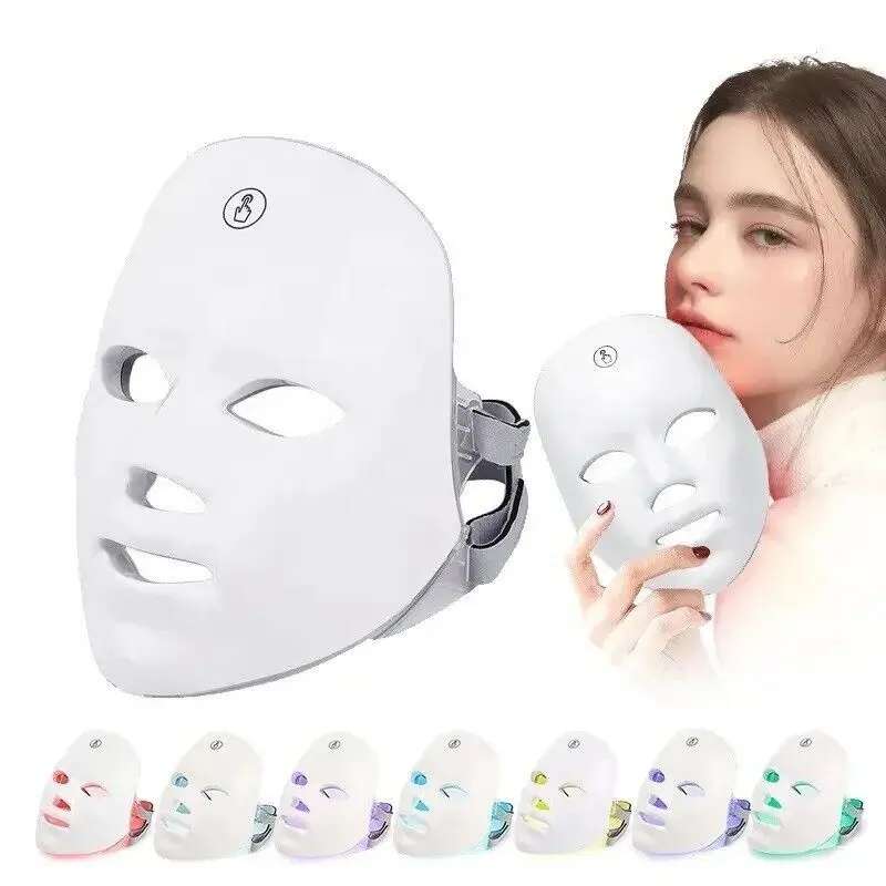 Masker kecantikan Led foton elektrik 7 warna, perangkat rumah tangga terapi penghilang keriput meremajakan kulit, masker kecantikan Led dengan penghilang jerawat