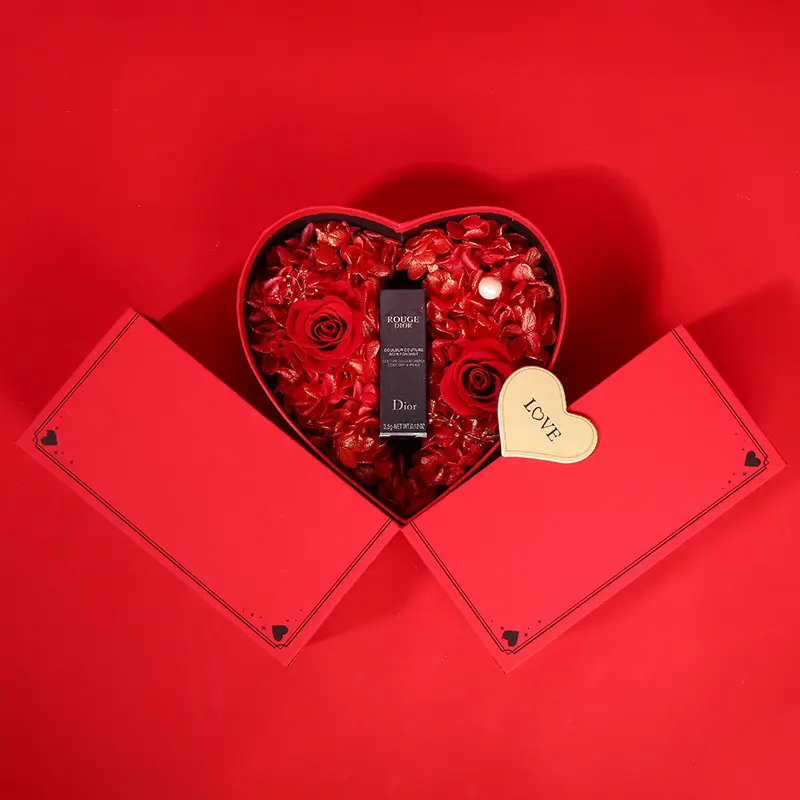 Boîte d'amour rouge vide pour la saint-valentin, emballage pour bagues, parfum, rouge à lèvres, montre, bijoux, boîte en forme de cœur avec rose