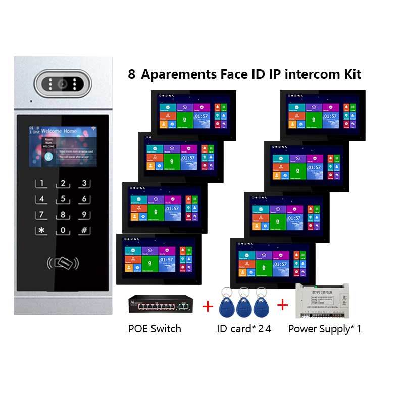 1 stazione esterna + 8 monitor + 1 alimentatore + 1 POE + 24 telecomandi IC
