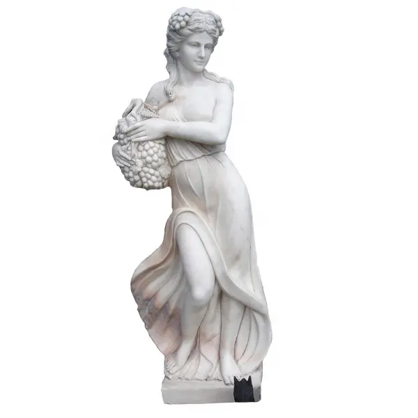 Ornamenti di scultura per interni personalizzabili scultura in pietra naturale a grandezza naturale di una donna che tiene una scultura di cesto di fiori