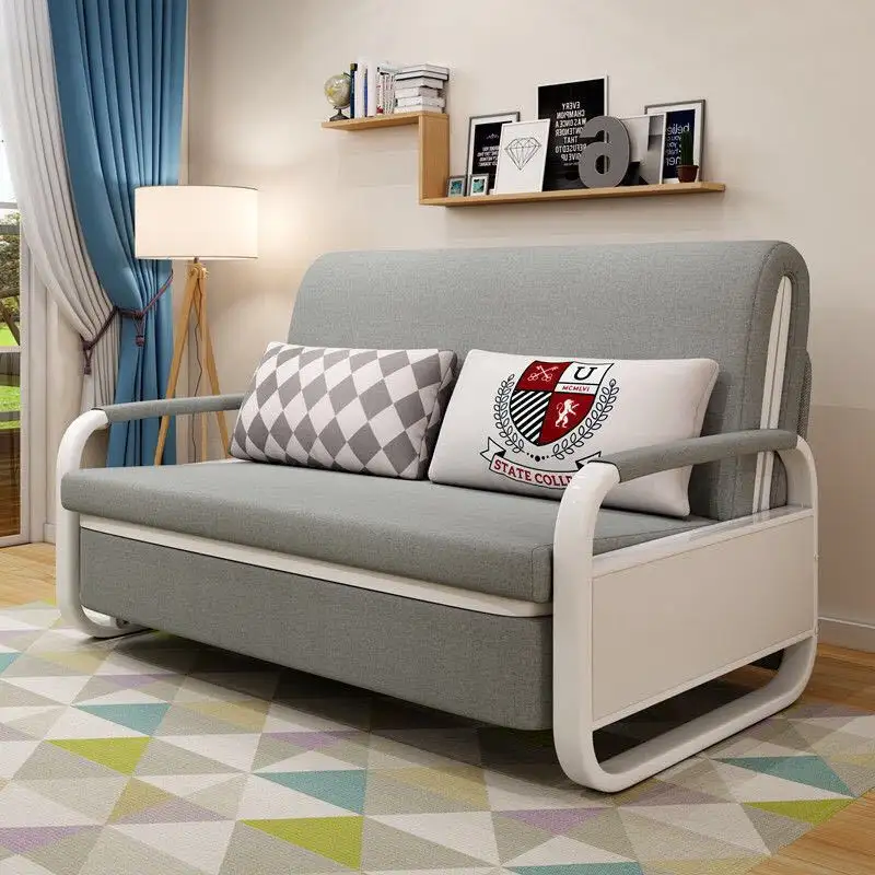 Modern basit tarzı yerden tasarruf çok amaçlı kanepe Cum yatak örtüsü katlanır sandalye uyuyan oturma odası Metal çerçeve çekyat