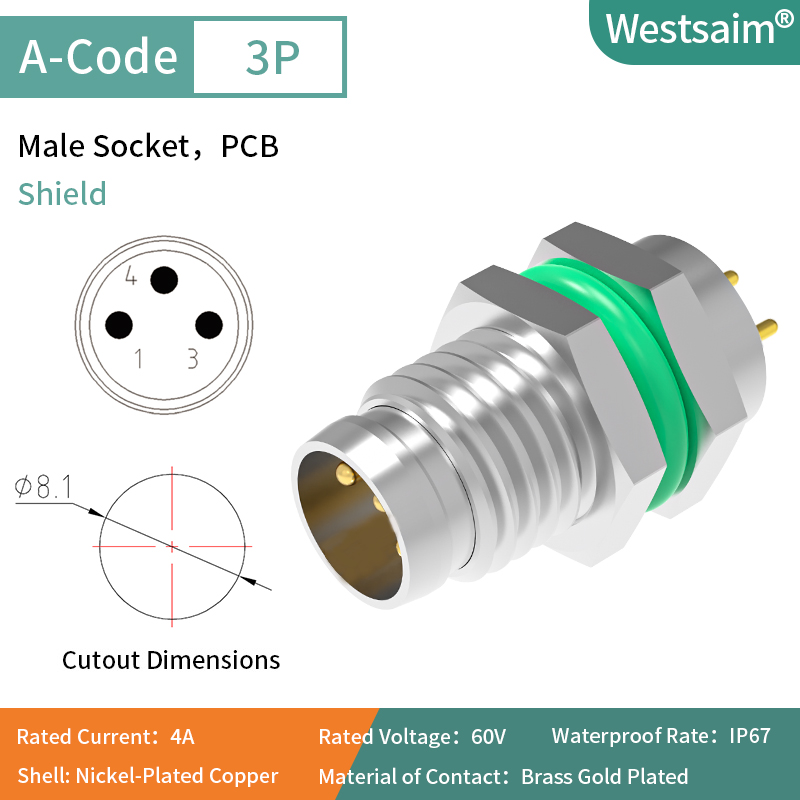 M8-A-3 male M8*1.0 shielded