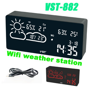 LED ดิจิตอลซิงโครไนซ์ Wifi เวลาการเชื่อมต่อสถานีอากาศการคาดการณ์ภาพเคลื่อนไหวนาฬิกาตั้งโต๊ะ - Product Image 3