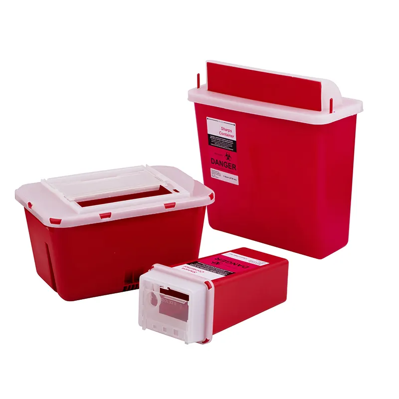 Contenedor médico desechable, contenedor de plástico afilado de 1-30L, amarillo y rojo