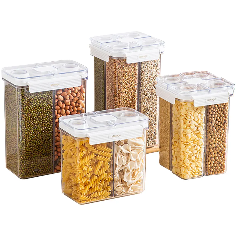 Хорошо проданная пластиковая 3L герметичный зерновой контейнеры для хранения кухня герметичные сухие банка для еды риса диспенсер с съемные перегородки