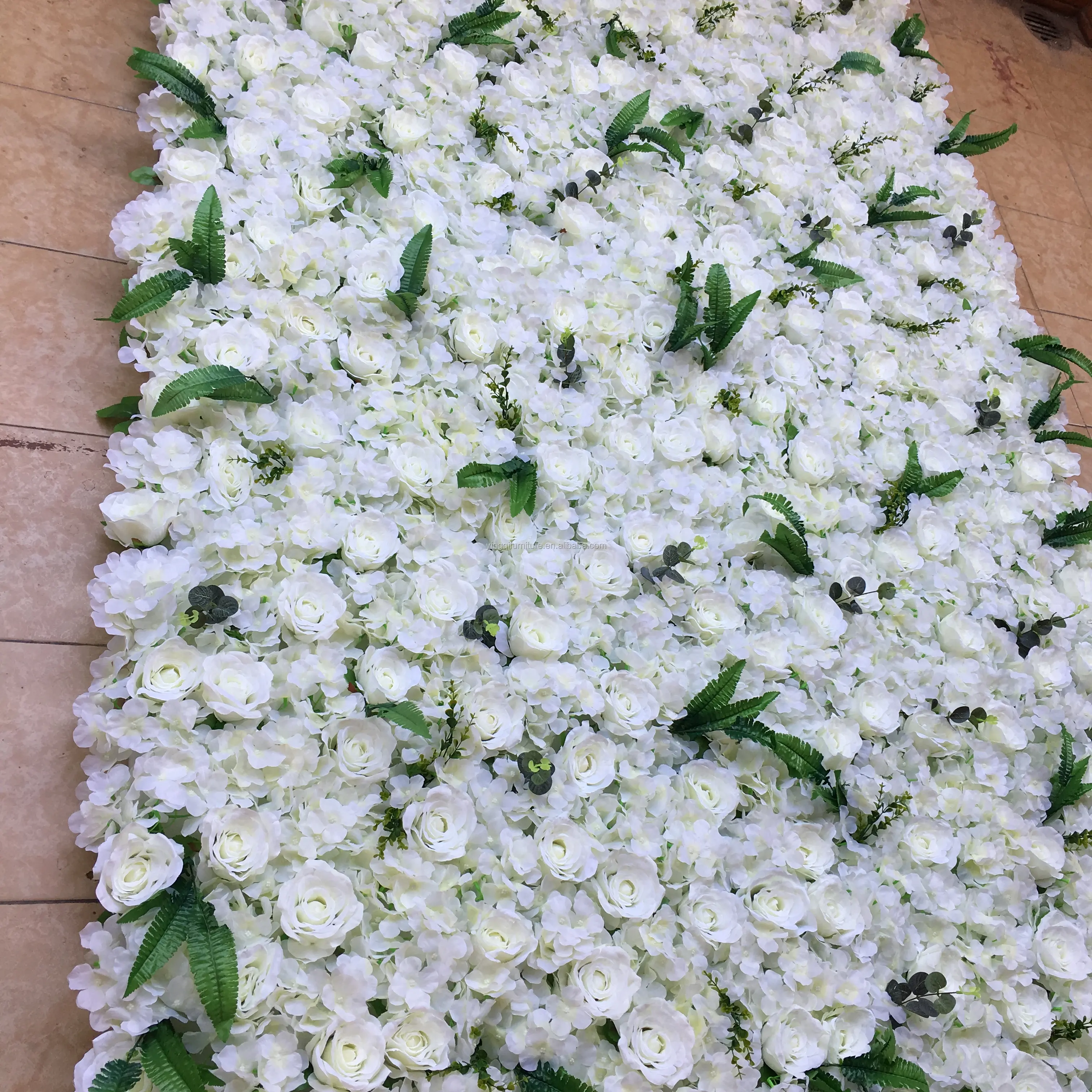 Off White Rose-hortensias para boda, pared de flores