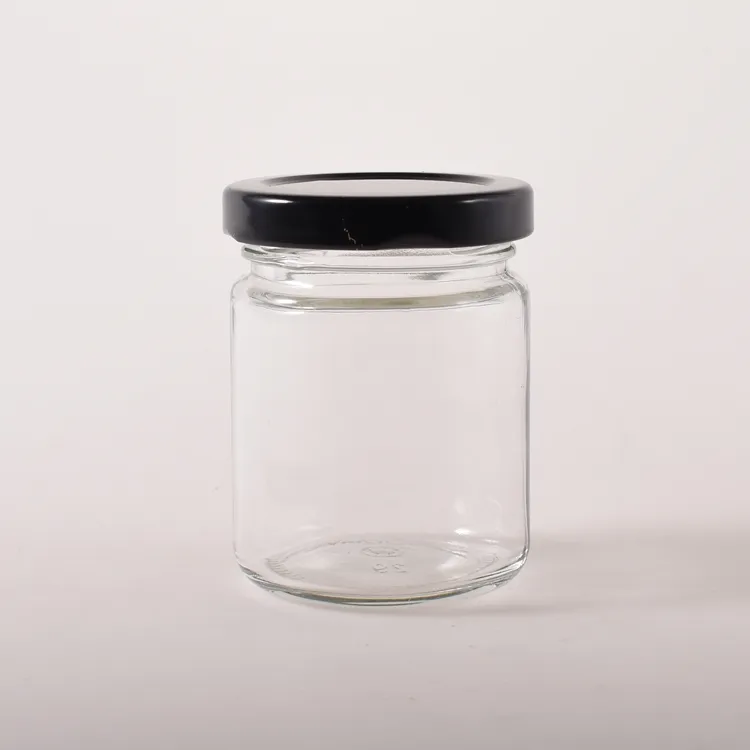 Frasco de vidro para picles e compotas de mel em forma redonda com tampa torcida e caixa de embalagem