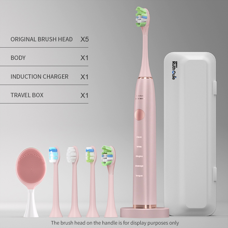 Pink+ 5 Brush Heads + Wireless Charger + Travel Case