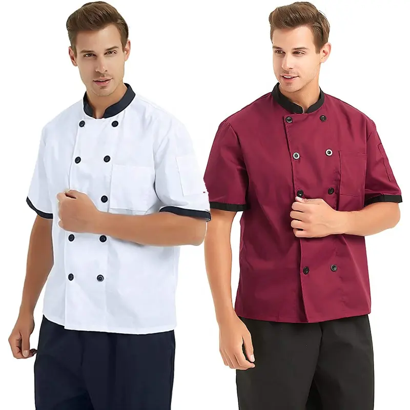 Uniformes de Hotel modernos, abrigo de Chef blanco con botones, camisa de personal de cocina, uniforme de camarero, ropa de trabajo, chaqueta de Chef