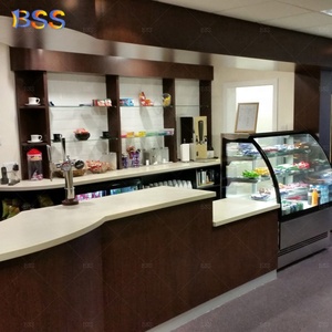 咖啡厅接待酒吧柜台现代设计大理石顶木弧形餐厅酒吧