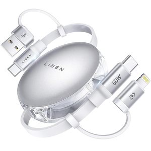 LISEN Universal 5-in-1 Retractable Charging Cable 60W Fast Cord with USB-C and USB-A <strong>Input</strong> for All Phones Tablets iPad - Product Image 1