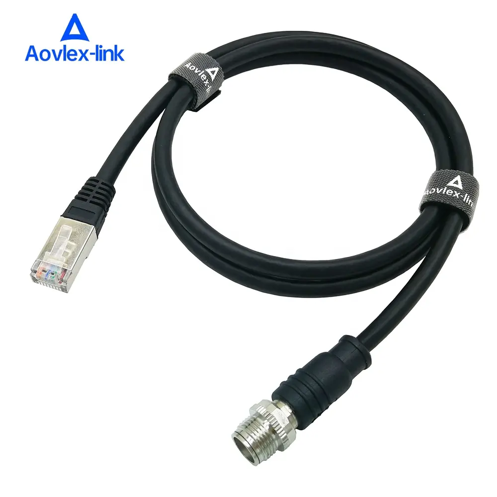 M12 موصل 8Pin X رمز إلى RJ45 مصبوب كابل كاميرا صناعية Cat5e كابل إيثرنت الصناعية fieldbus