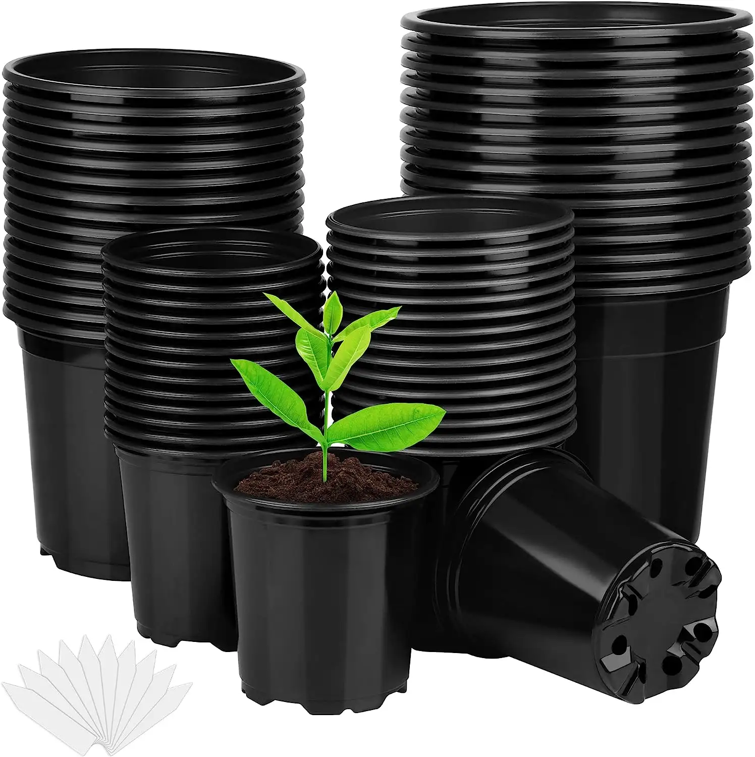 Vaso de plástico preto para plantas, 6" para berçário ao ar livre, vaso de flores para jardim, interior para suculentas