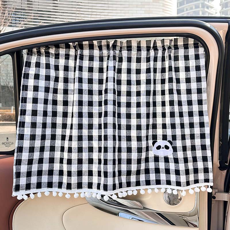 Rideaux à carreaux en coton noir - Panda